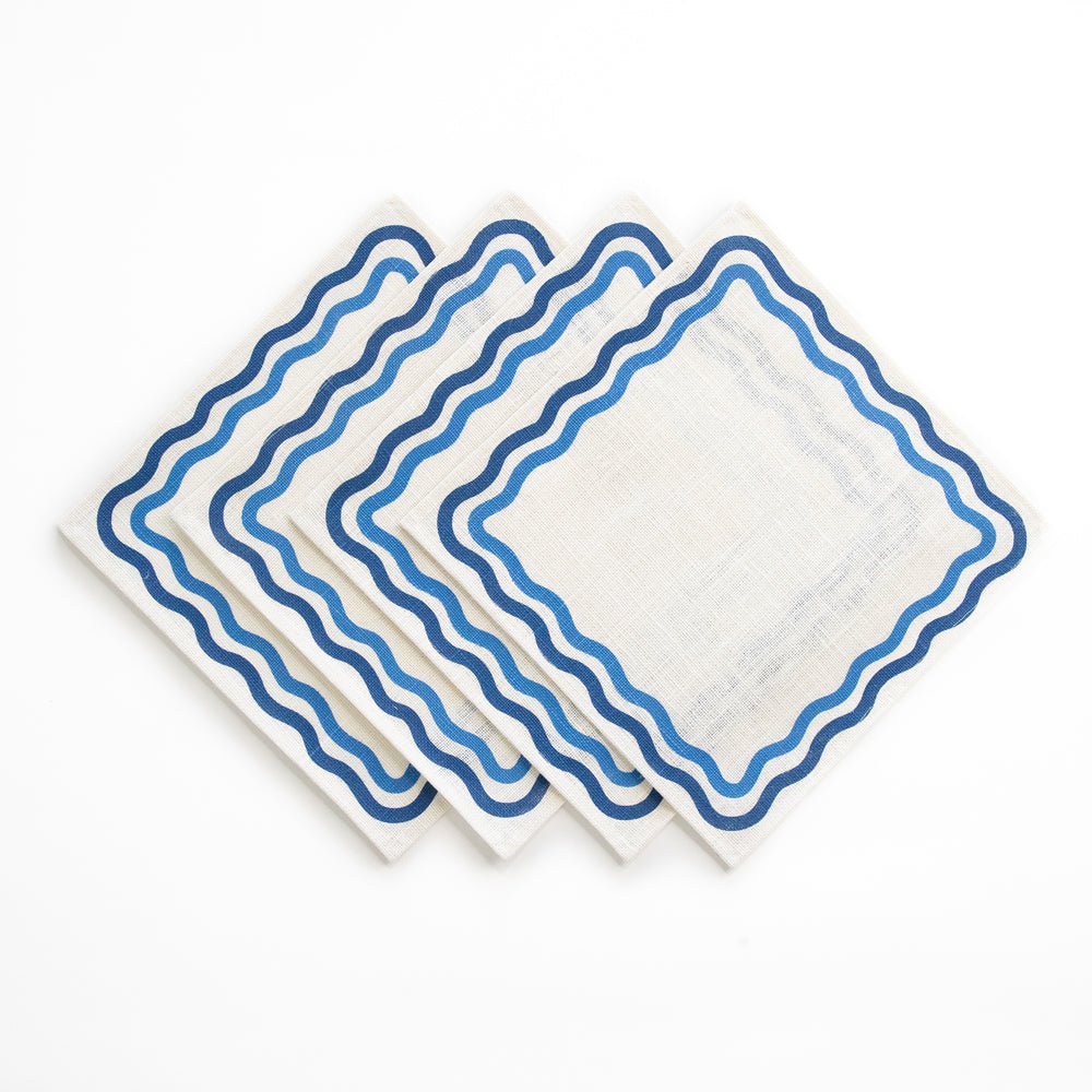 Blue & White Natural Fiber Woven Jute Square Placemats with Wave detail