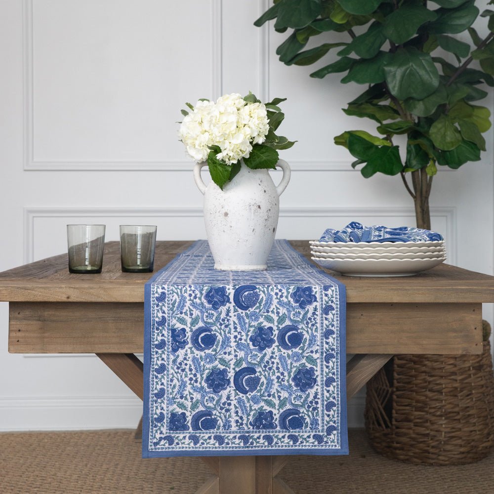 Bohemian Floral Azure Blue & Aqua Table Runner - Pomegranate