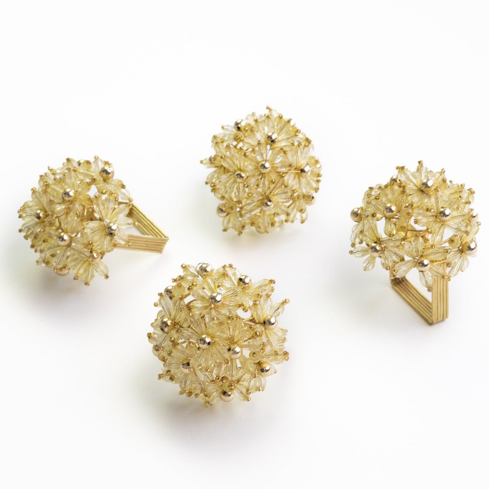 Champagne & Gold Floral Beaded Napkin Rings