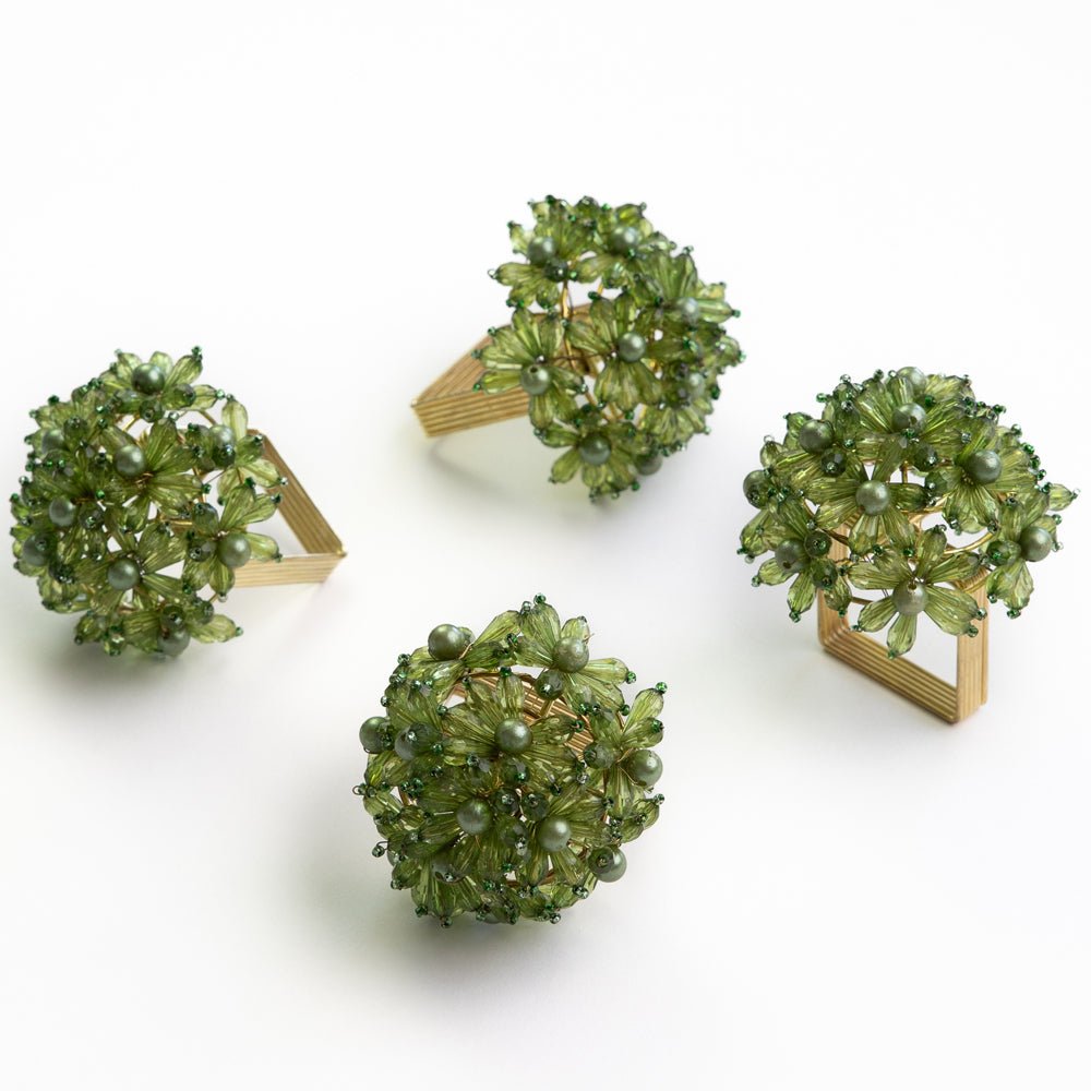 Green and Gold Floral Beaded Napkin Rings