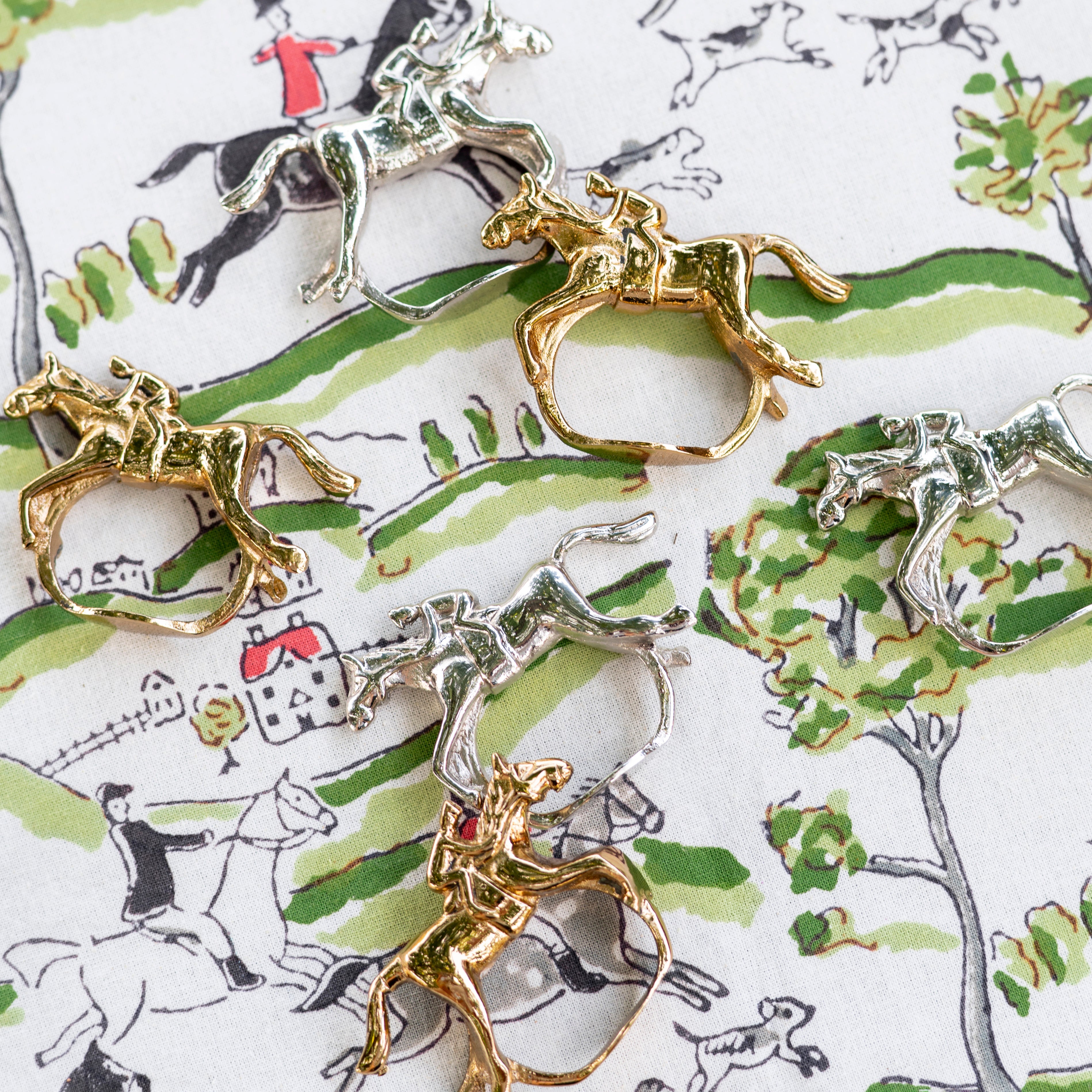 Gold Horse & Jockey Equestrian Napkin Rings