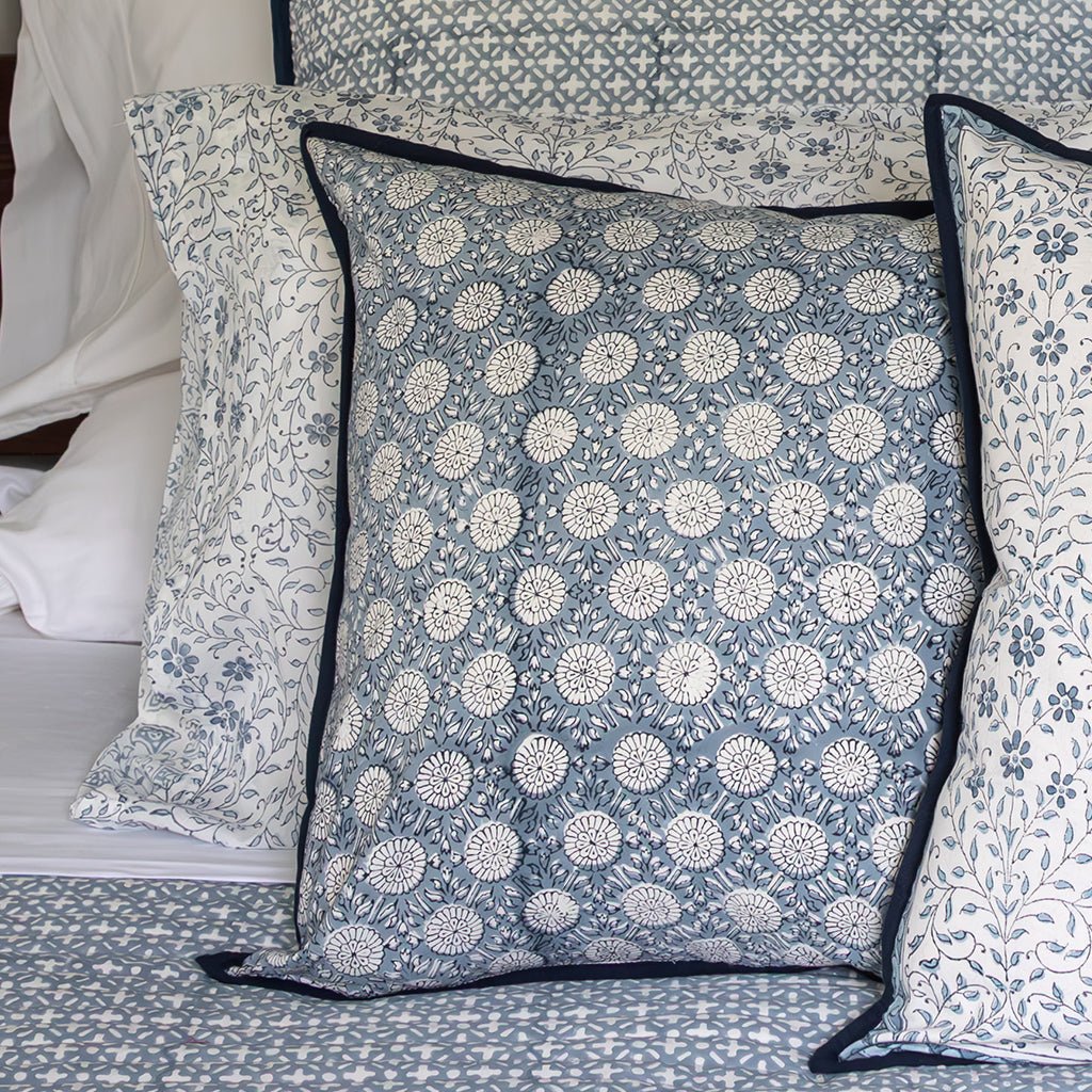 India Hicks Home Joker's Rosette & Full Deck Dusty Blue Decorative Pillow Cover - Pomegranate