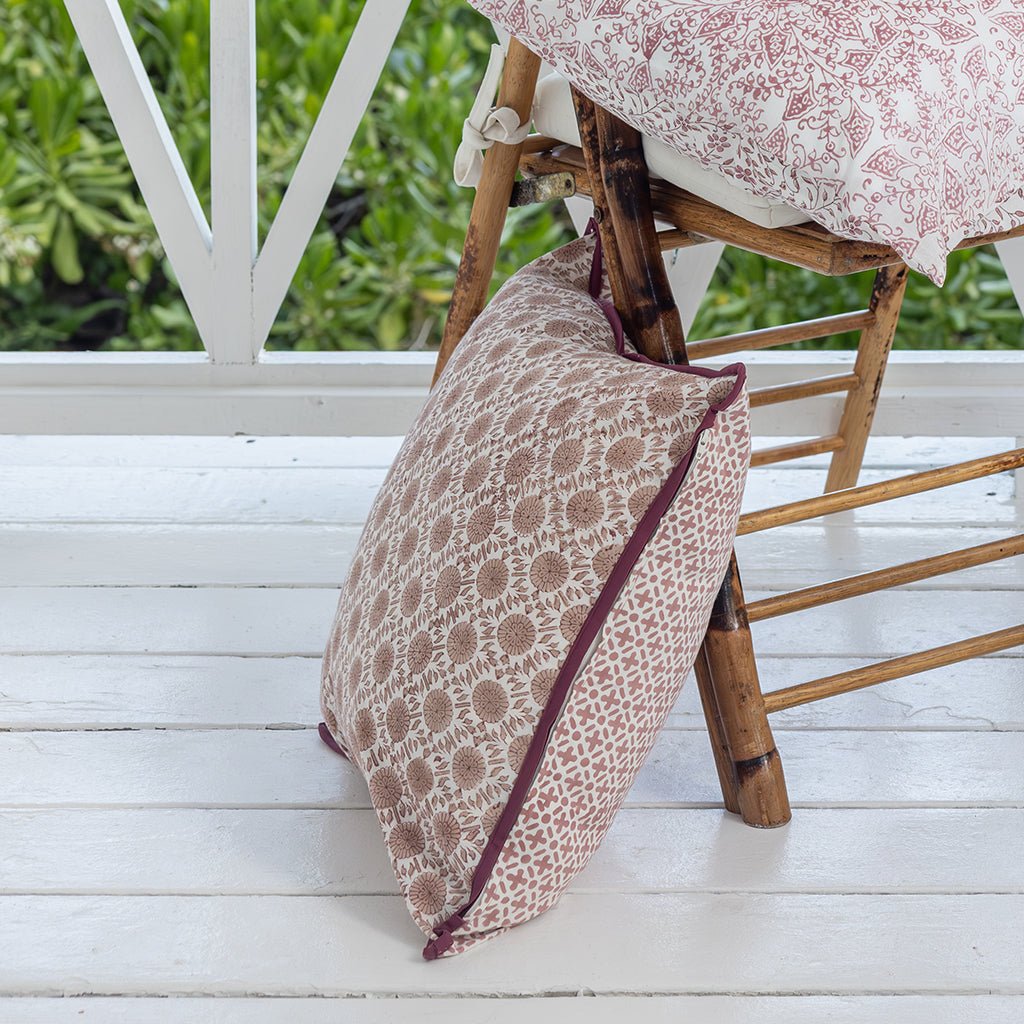 India Hicks Home Joker's Rosette & Full Deck Dusty Pink Decorative Pillow Cover - Pomegranate