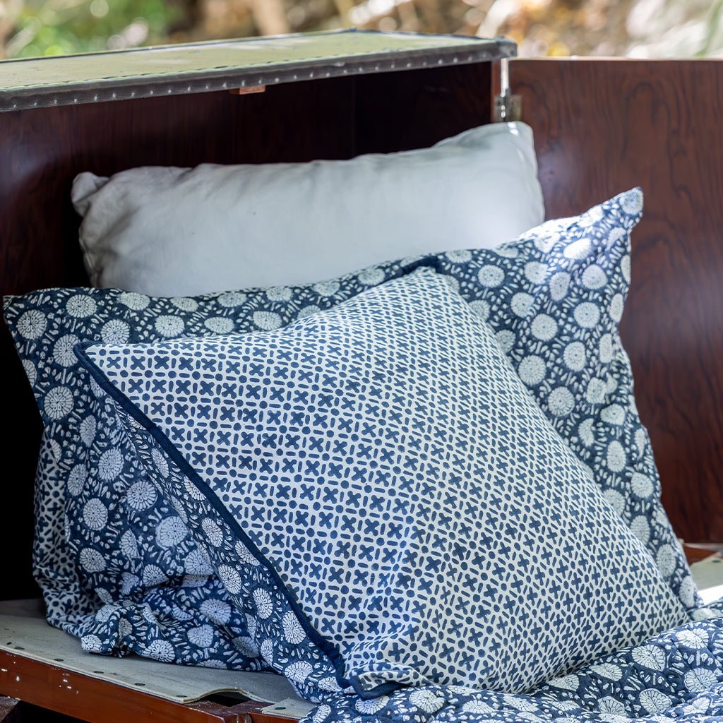 India Hicks Home Joker's Rosette & Full Deck Navy Pillowcase | Set of 2 - Pomegranate