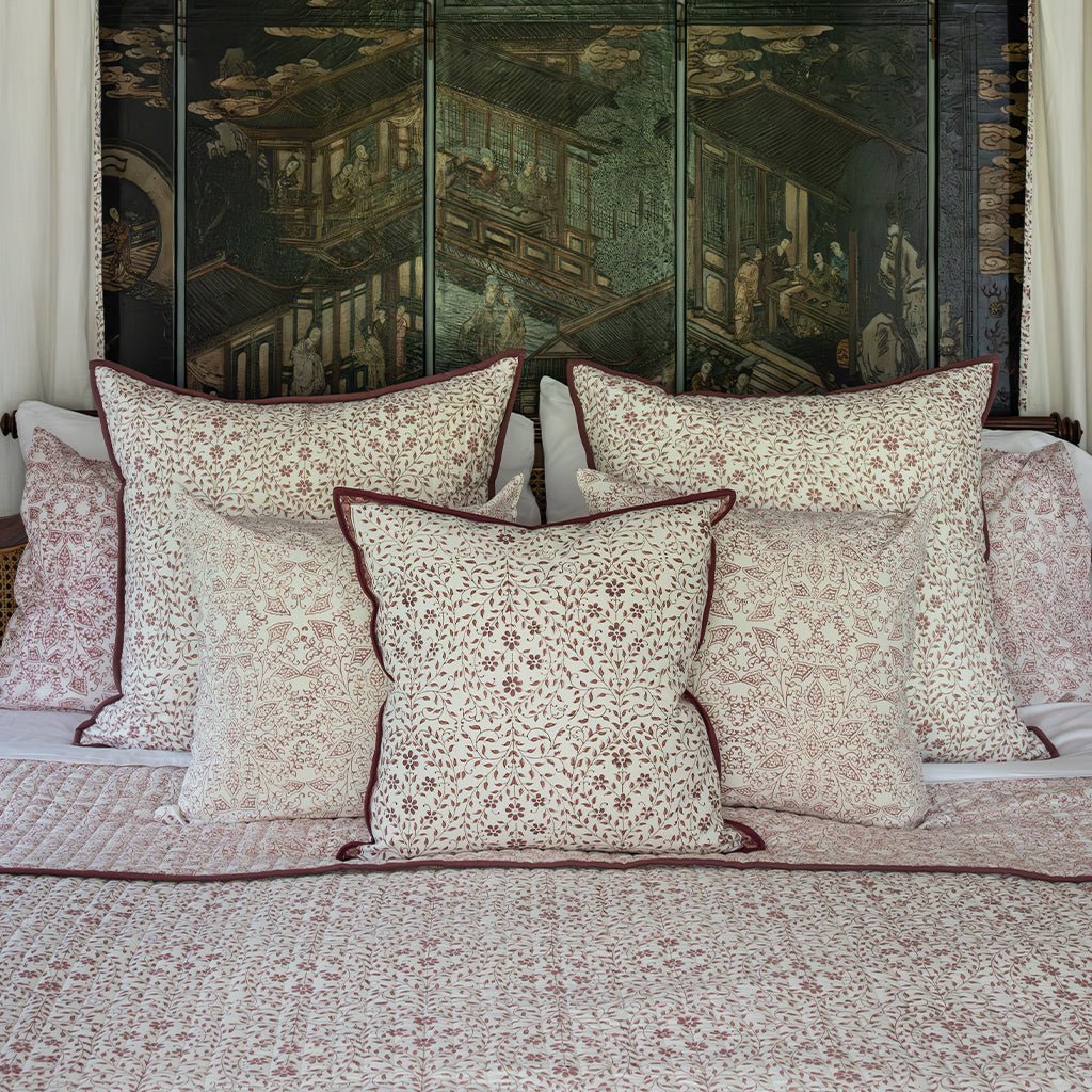 India Hicks Home Queen's Bloom & Kings Lace Dusty Pink Coverlet - Pomegranate
