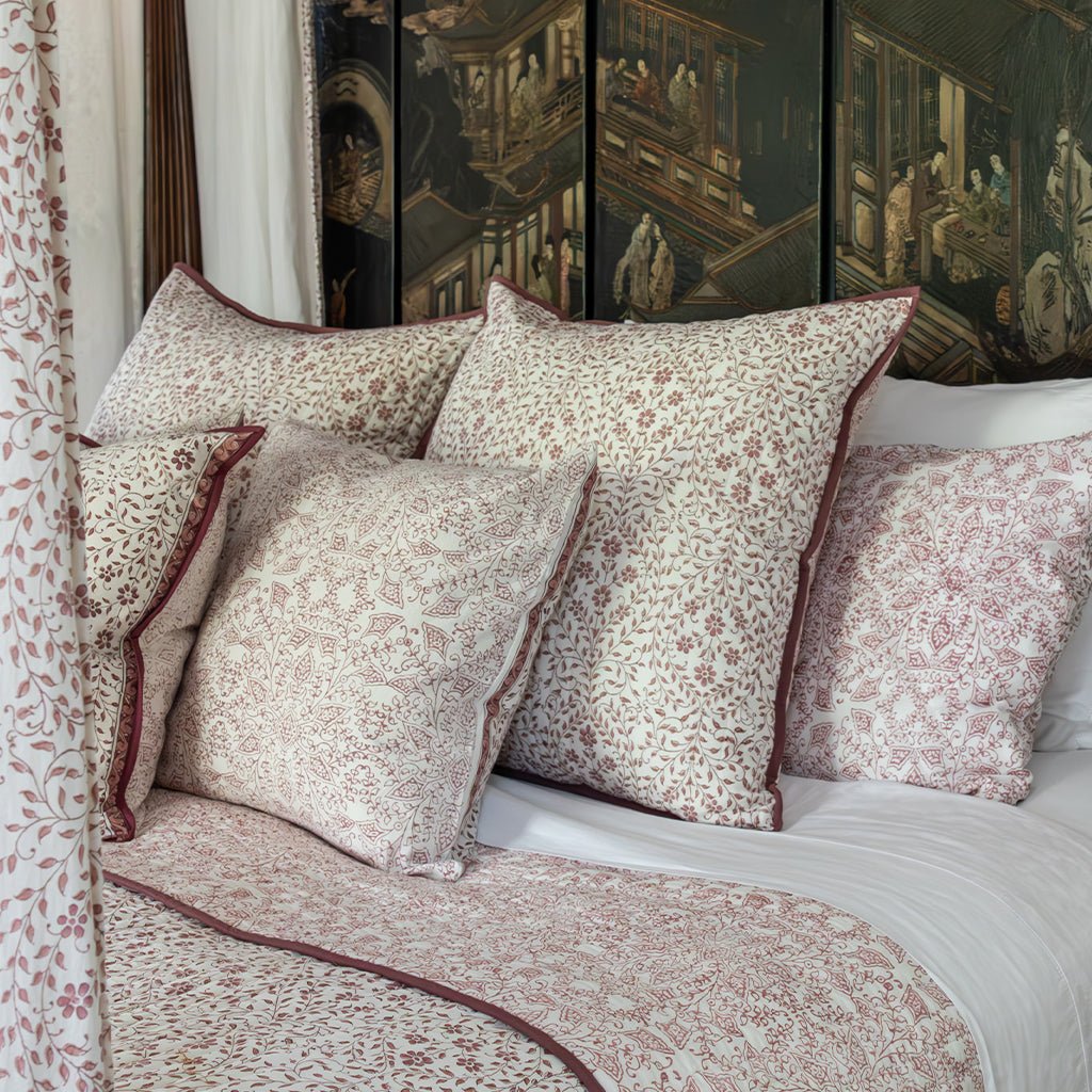 India Hicks Home Queen's Bloom & Kings Lace Dusty Pink Quilted Euro Sham - Pomegranate