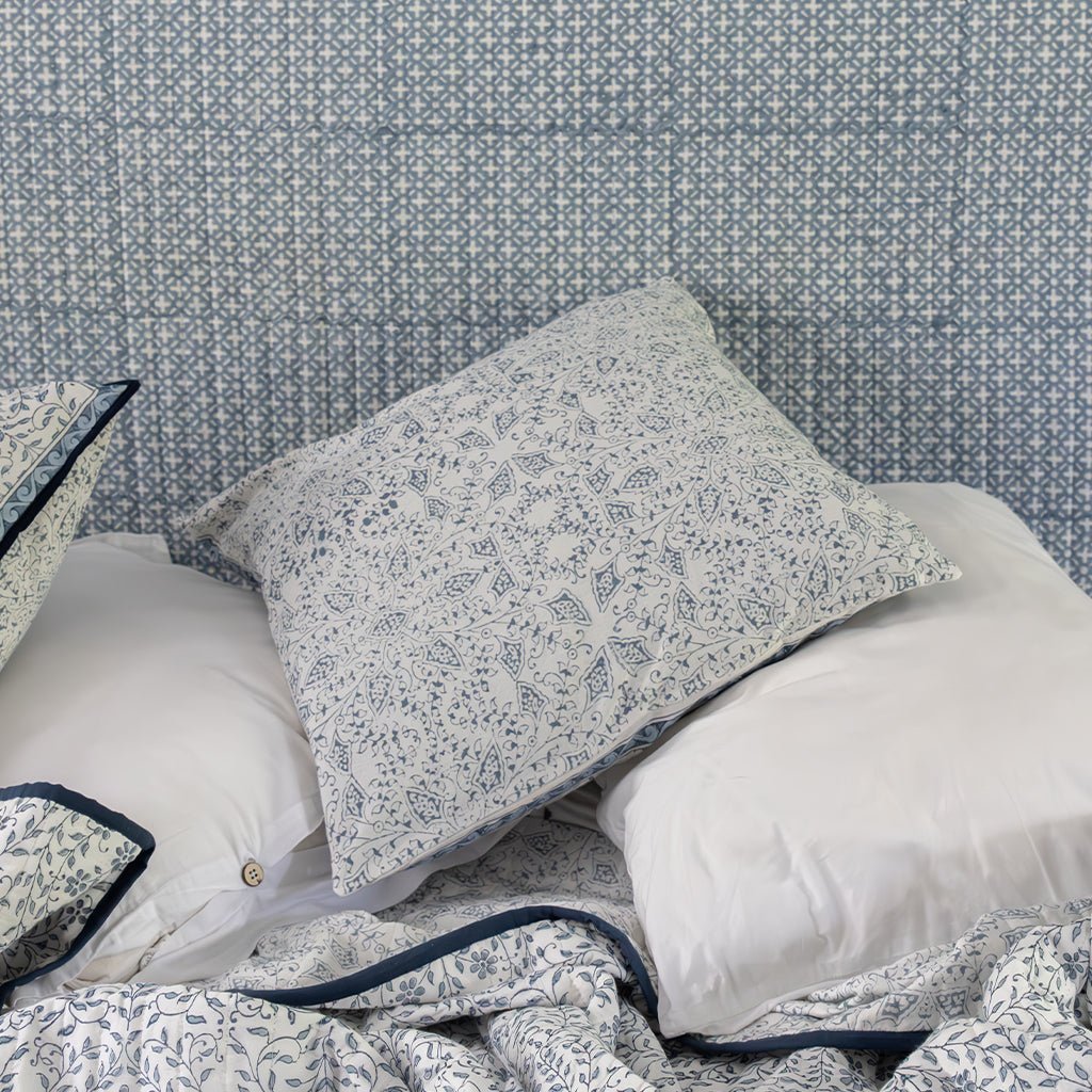 India Hicks Home Queen's Bloom & Kings Lace Dusty Blue Pillowcase | Set of 2 - Pomegranate