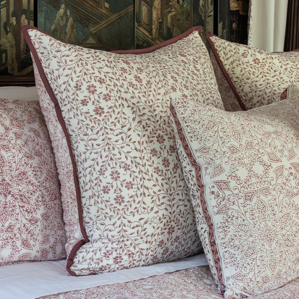 India Hicks Home Queen's Bloom & Kings Lace Dusty Pink Quilted Euro Sham - Pomegranate
