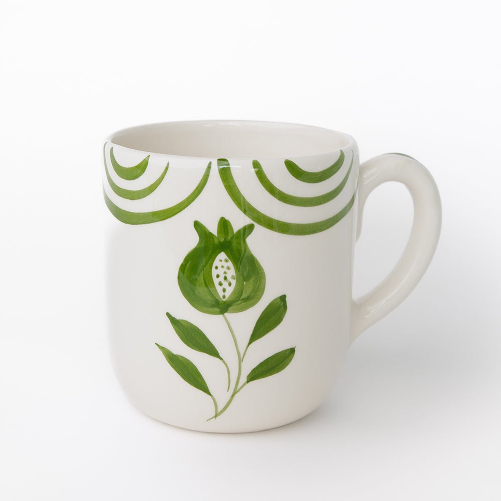 Pomegranate Hand Painted Green Floral Ceramic Mug