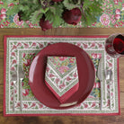 Pomegranate Garden Green & Pink Floral Hand Block Printed Cotton Canvas Placemats