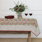Pomegranate Garden Green & Pink Floral Hand Block Printed Tablecloth