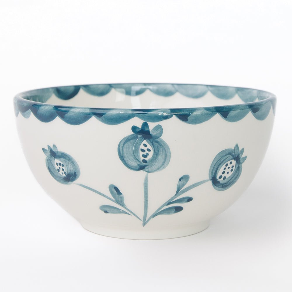 Pomegranate Trio Vine Teal Hand Painted Floral Ceramic Bowl