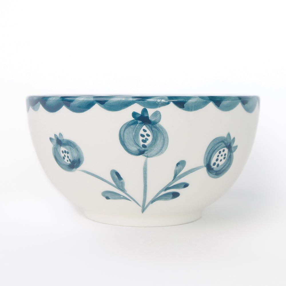 Pomegranate Trio Vine Teal Hand Painted Floral Ceramic Bowl