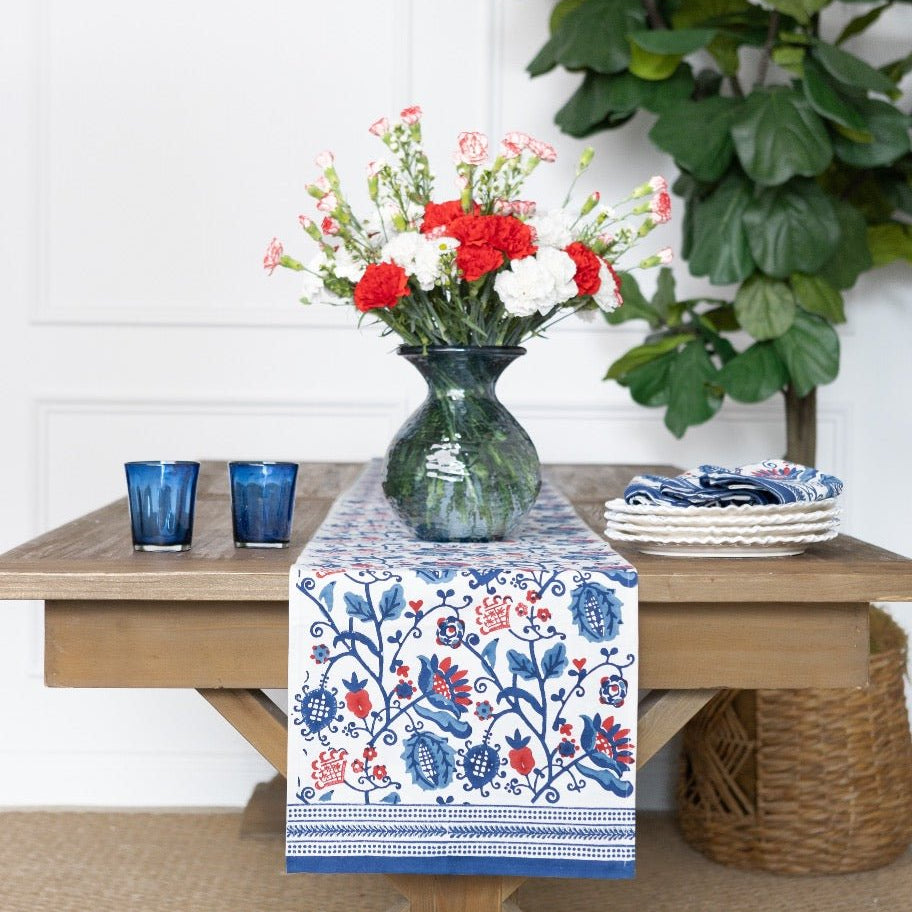 Con Con Red & Blue Table Runner - Pomegranate