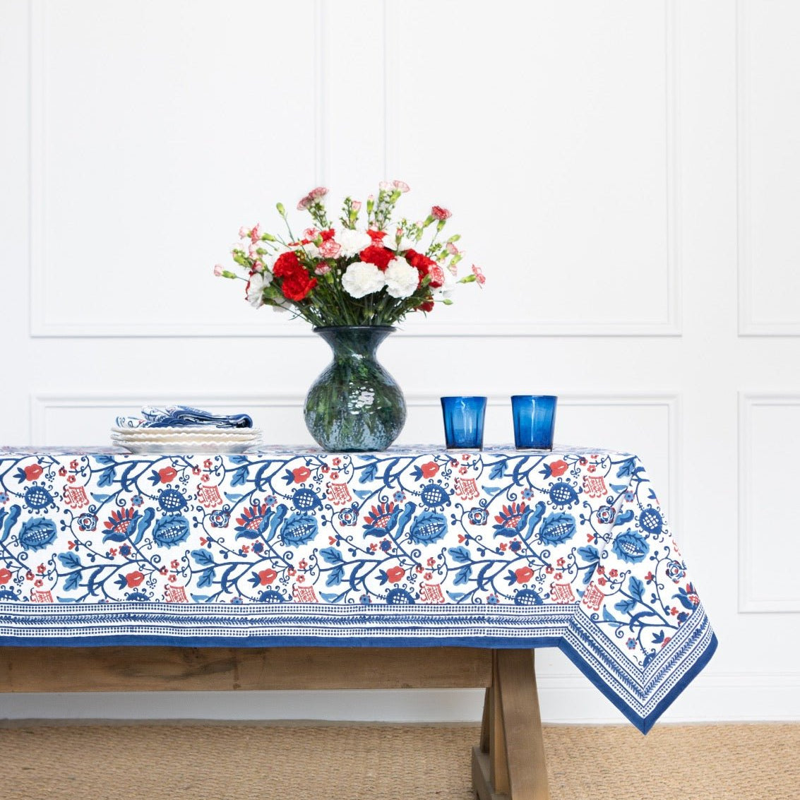 Con Con Red & Blue Tablecloth - Pomegranate