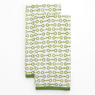 Pony Club Green and White Equestrian Kitchen Tea Towels with Hand Block Printed Snaffle Pattern