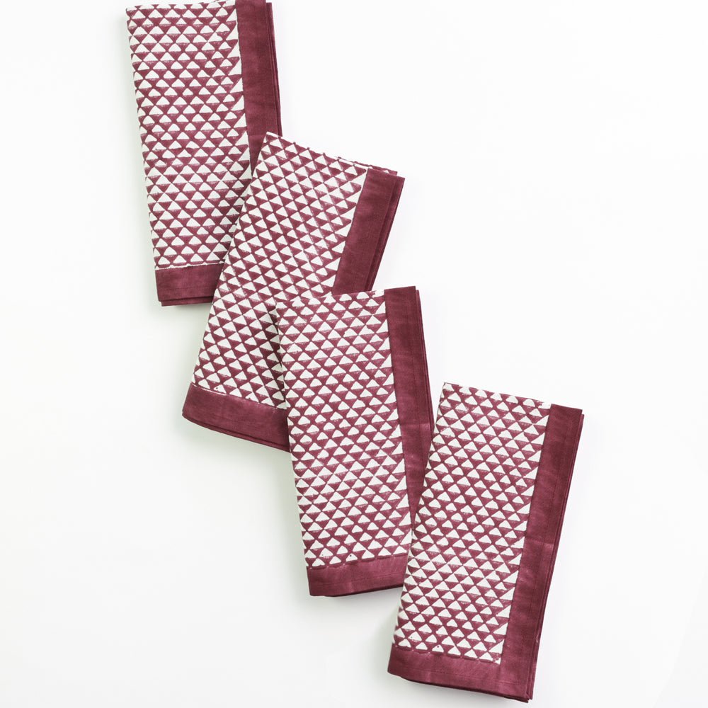 Purple & White Triangle Pattern Hand Block Printed Cotton Napkins