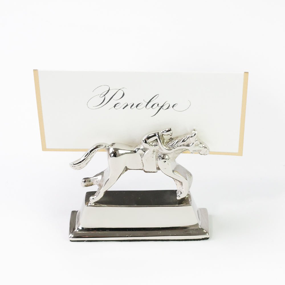 Silver Horse & Jockey Equestrian Place Card Holder