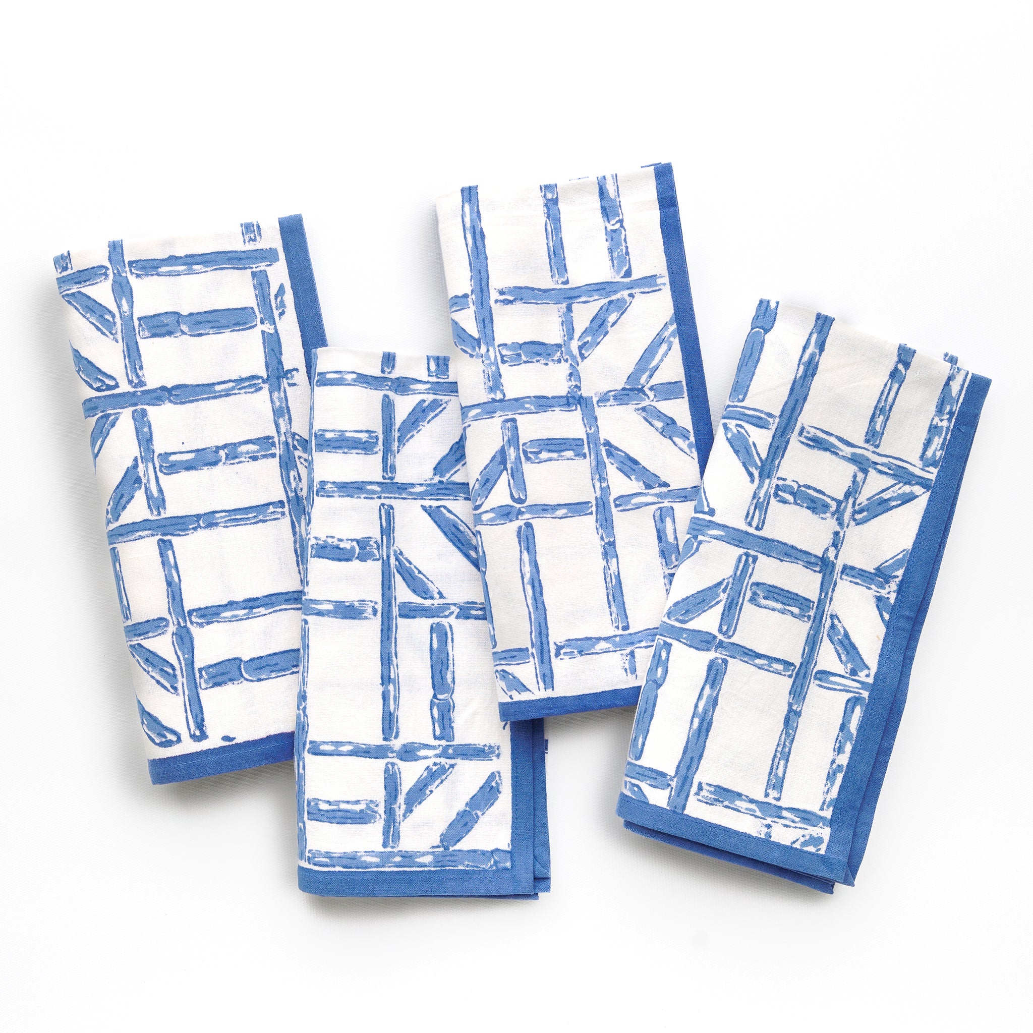 Blue Bamboo Hand Block Printed Geometric Cotton Napkins