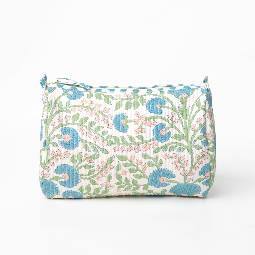 Cactus Flower Meadow & Blue Large Cosmetic Bag - Pomegranate