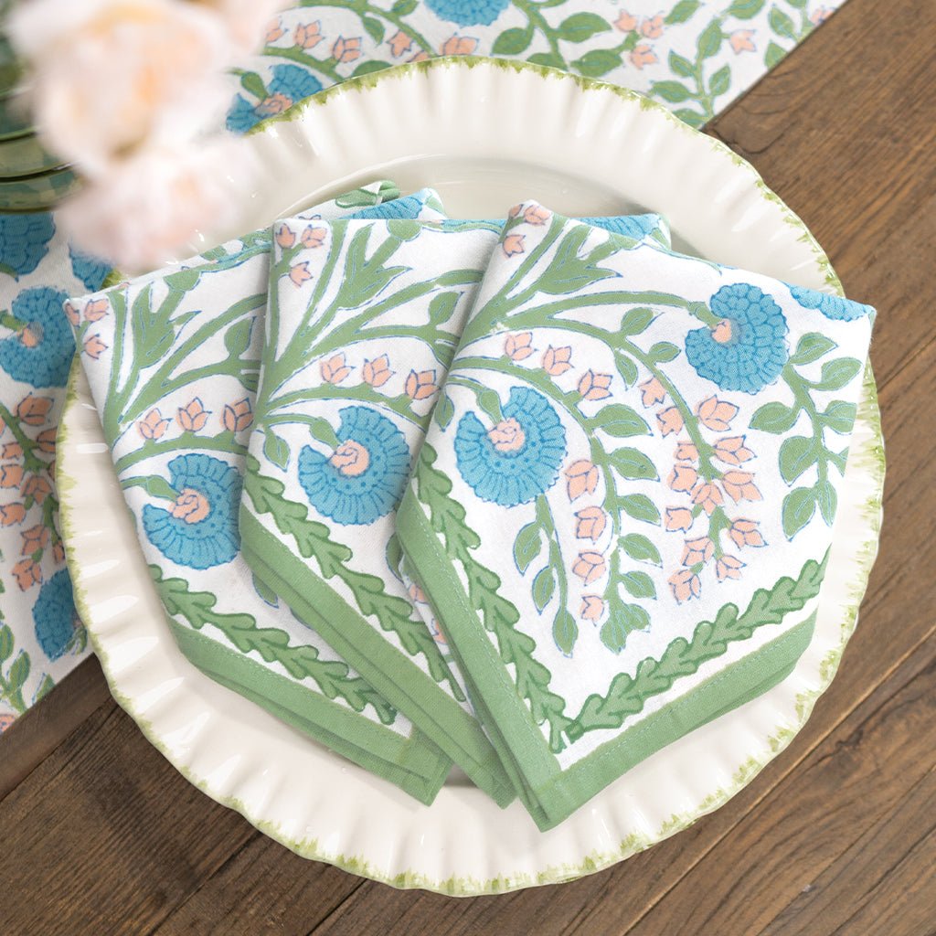 Cactus Flower Meadow & Blue Napkin | Set of 4 - Pomegranate