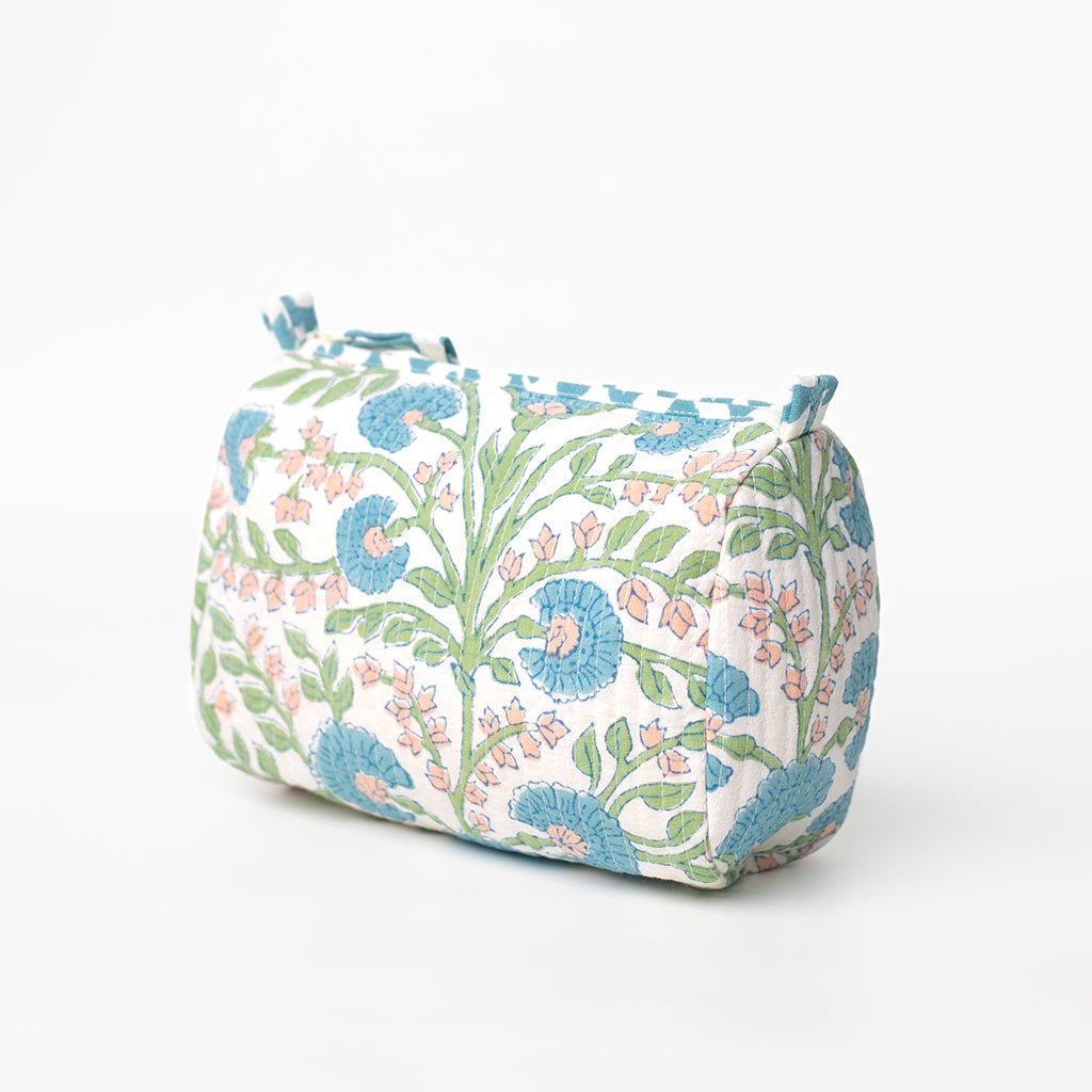 Cactus Flower Meadow & Blue Small Cosmetic Bag - Pomegranate