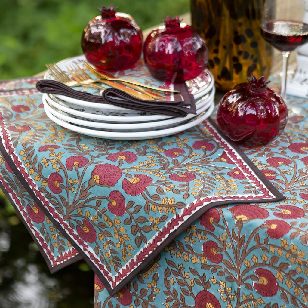 Cactus Flower Teal & Cranberry Placemat | Set of 4 - Pomegranate