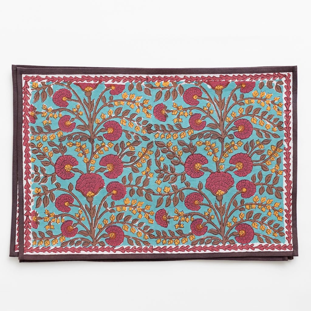 Cactus Flower Teal & Cranberry Placemat | Set of 4 - Pomegranate