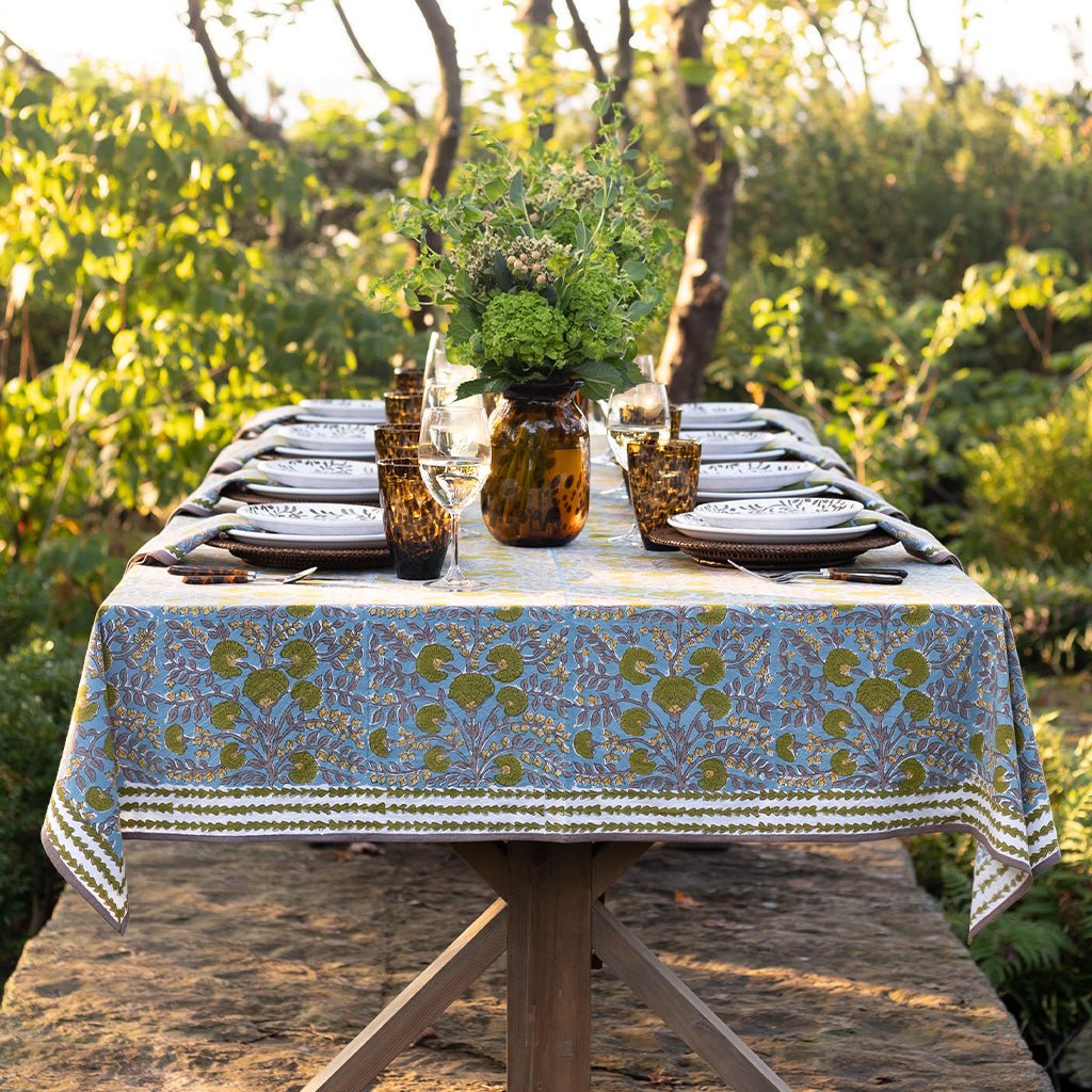 Cactus Flower Teal & Green Tablecloth - Pomegranate