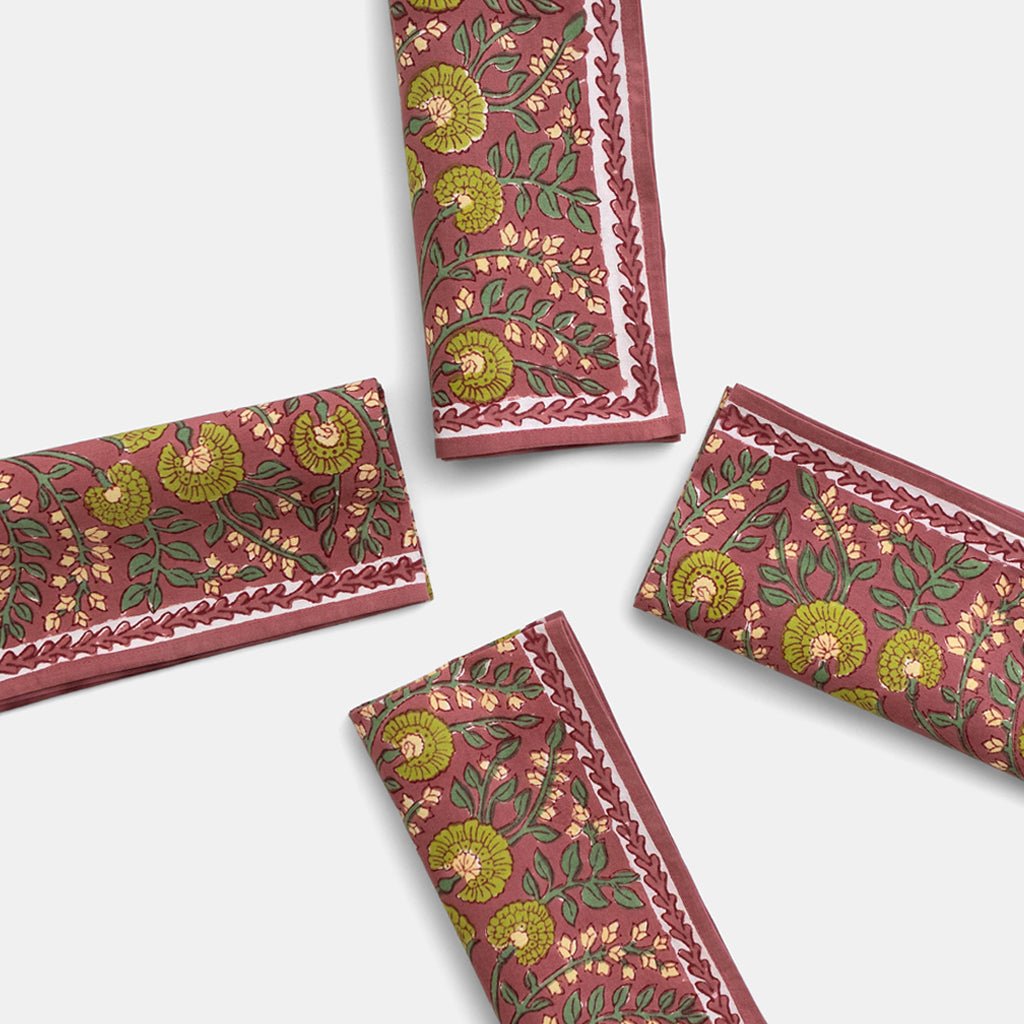 Cactus Flower Cranberry Napkin | Set of 4 - Pomegranate