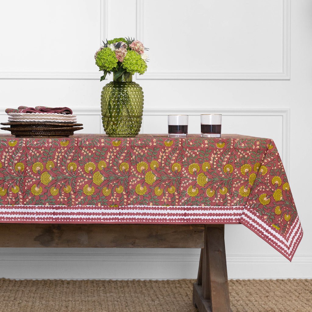 Cactus Flower Cranberry Tablecloth - Pomegranate