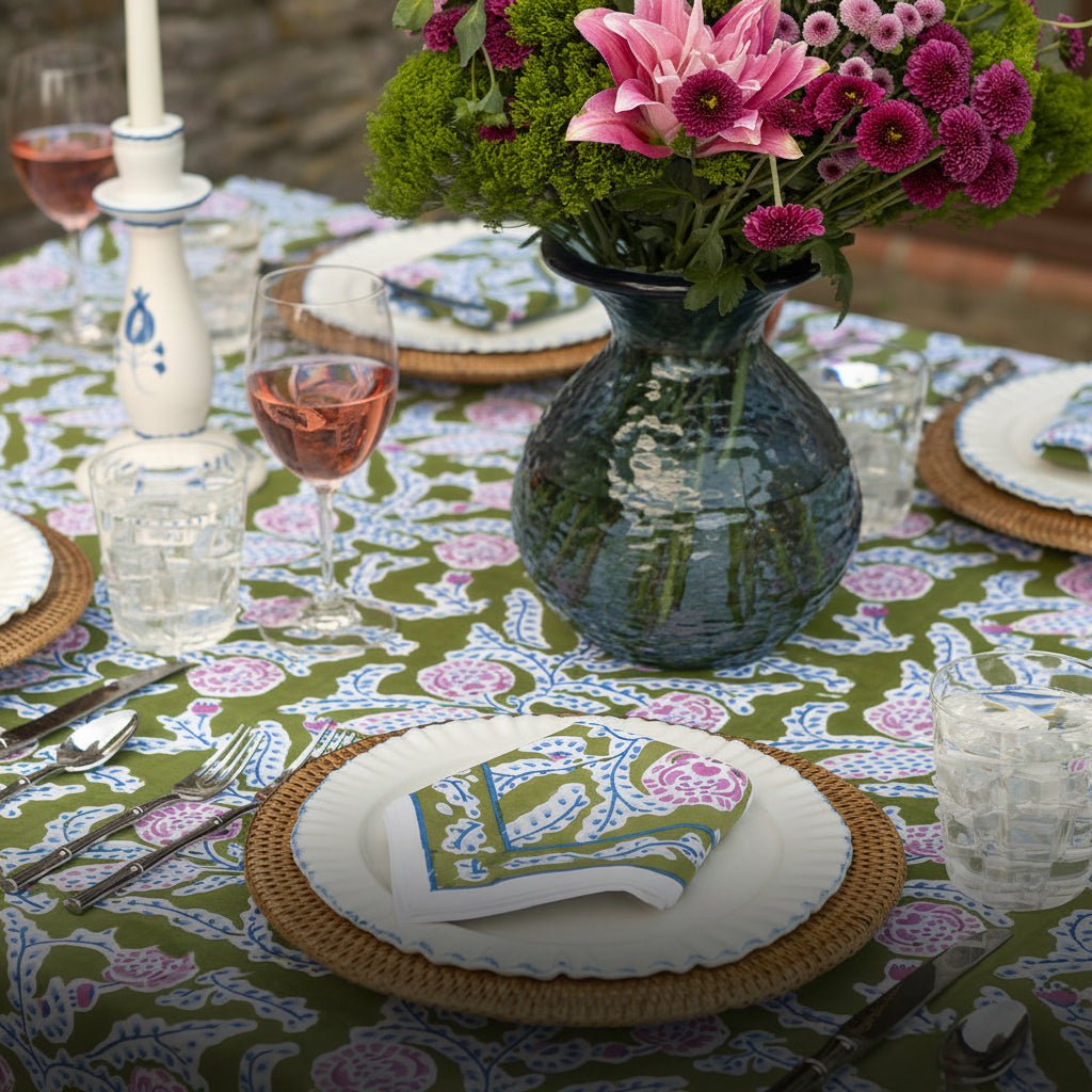 Climbing Dahlia Lavender & Fern Tablecloth - Pomegranate
