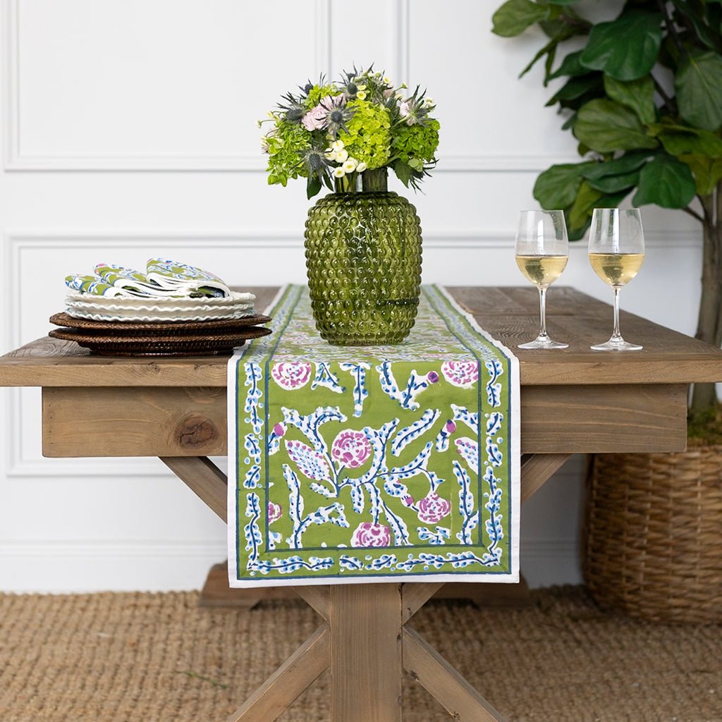 Climbing Dahlia Lavender & Fern Table Runner - Pomegranate