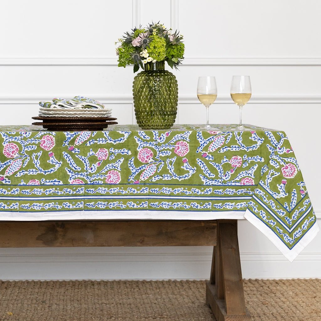 Climbing Dahlia Lavender & Fern Tablecloth - Pomegranate