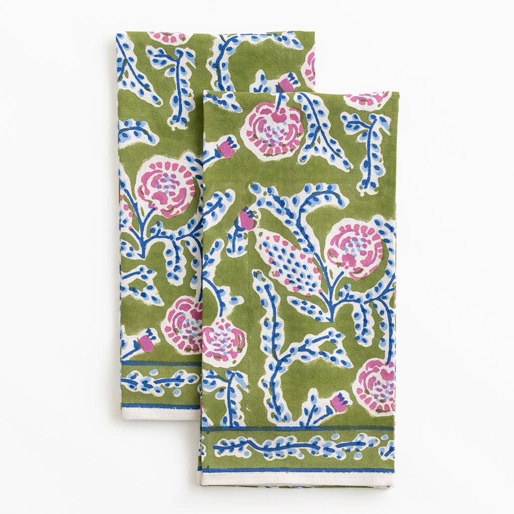 Climbing Dahlia Lavender & Fern Tea Towels - Pomegranate
