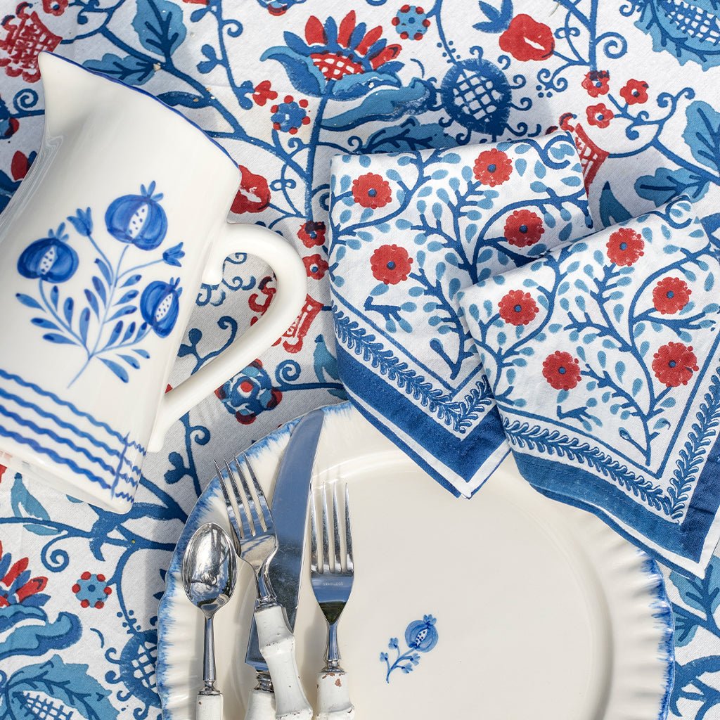 Stephanie Red & Blue Napkin | Set of 4 - Pomegranate