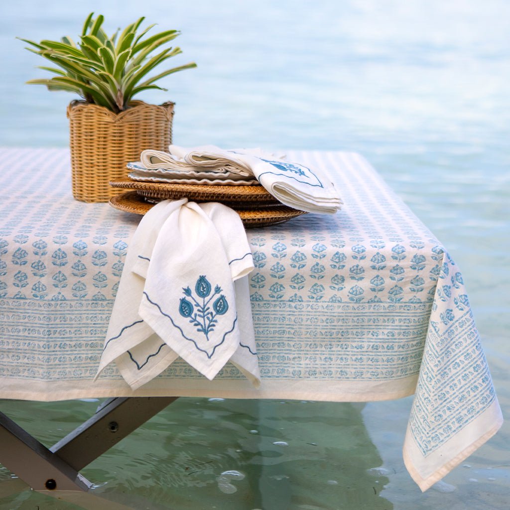 Elise Aqua Tablecloth - Pomegranate