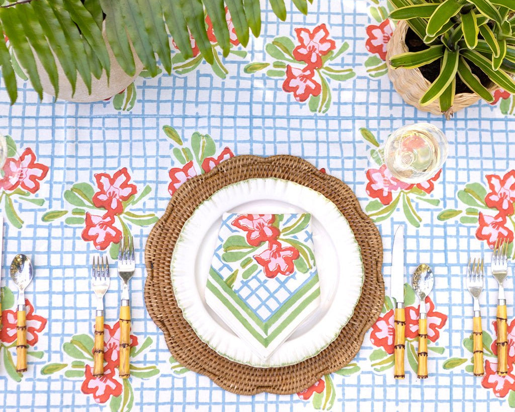 Floral Gingham Tablecloth - Pomegranate