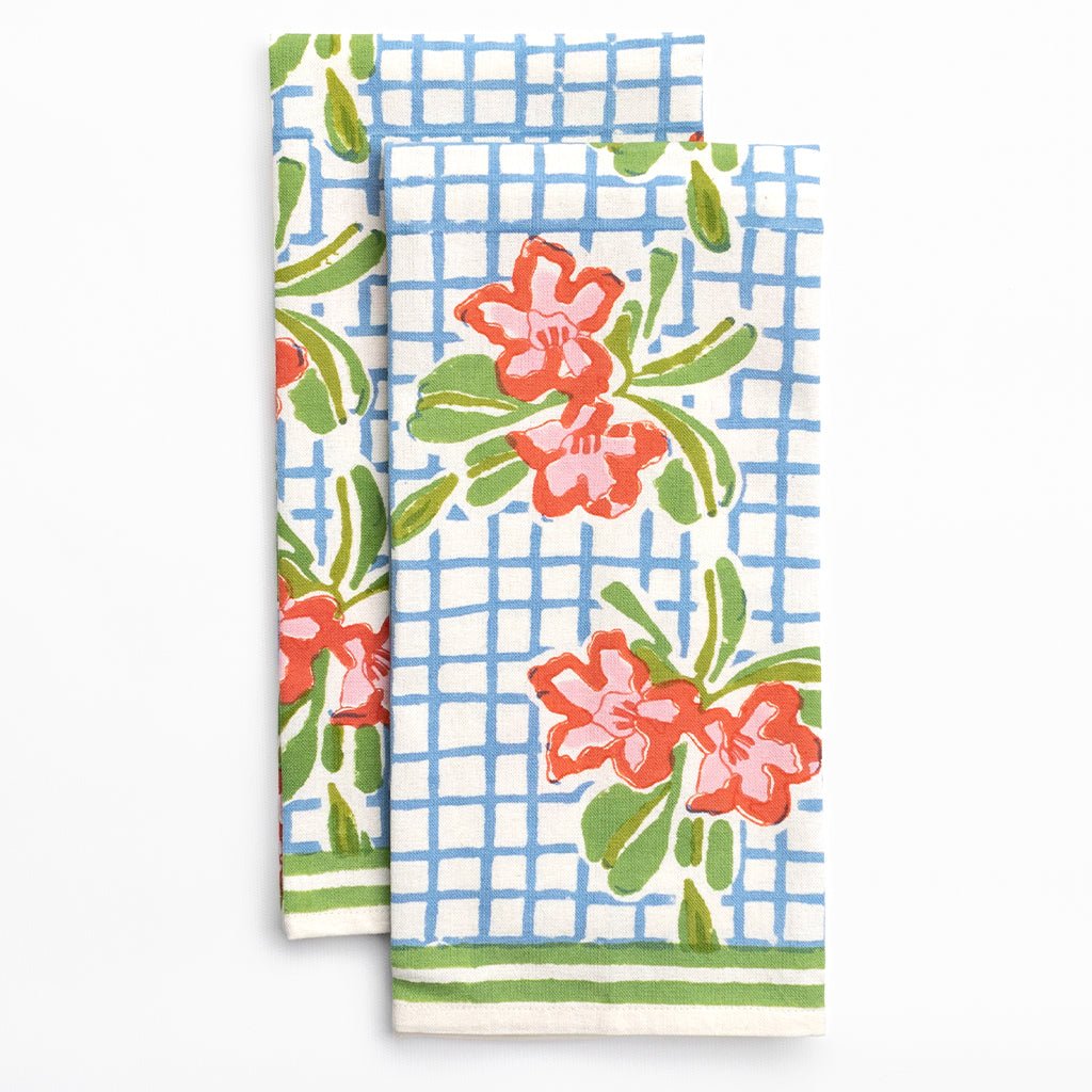 Floral Gingham Tea Towels - Pomegranate