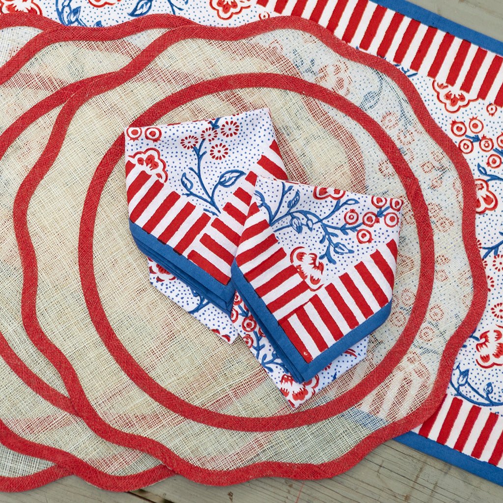 Floral & Berries Red, White & Blue Napkin | Set of 4 - Pomegranate