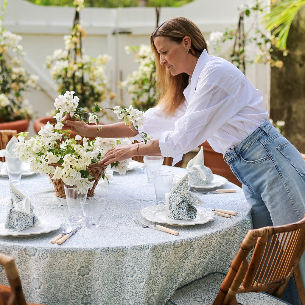 India Hicks Home Desert Rose Saltwater Blue Napkin | Set of 4 - Pomegranate