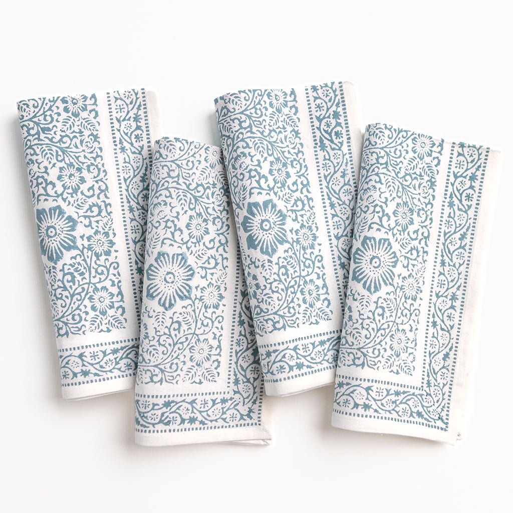 India Hicks Home Desert Rose Saltwater Blue Napkin | Set of 4 - Pomegranate