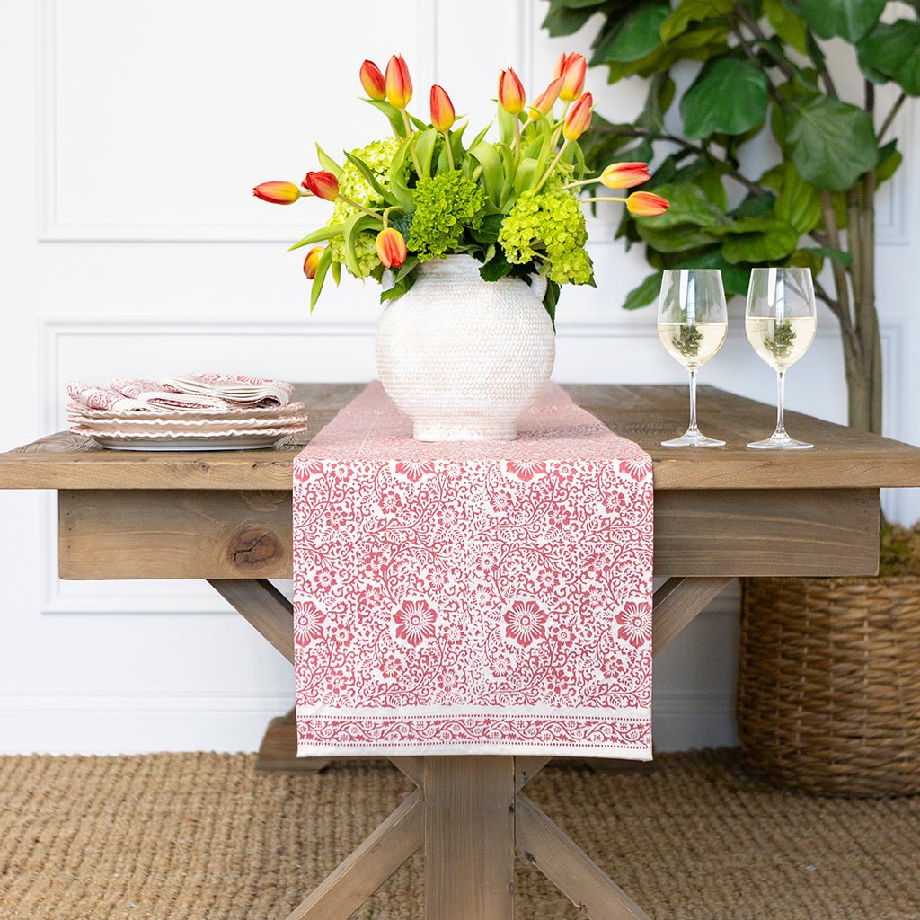 India Hicks Home Desert Rose Sundown Hibiscus Table Runner - Pomegranate