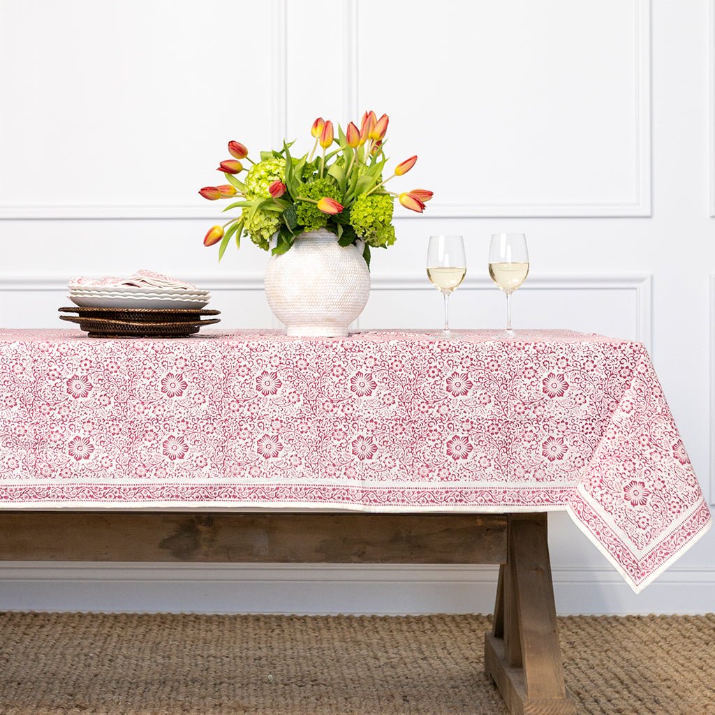 India Hicks Home Desert Rose Sundown Hibiscus Tablecloth - Pomegranate
