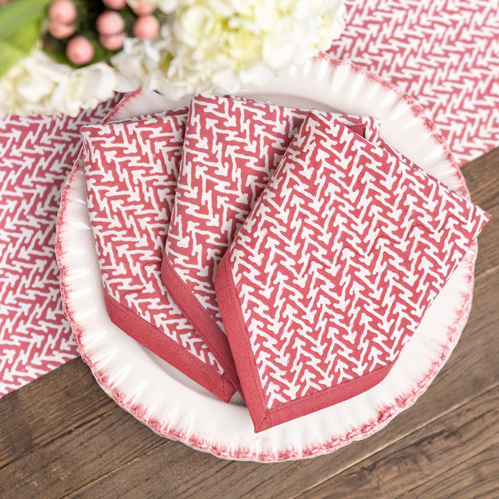 India Hicks Home Fire Bush Sundown Hibiscus Napkin | Set of 4 - Pomegranate