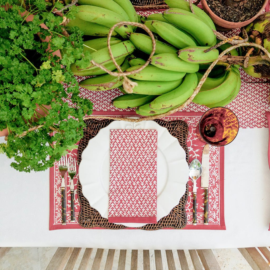 India Hicks Home Hummingbird Sundown Hibiscus Placemat | Set of 4 - Pomegranate