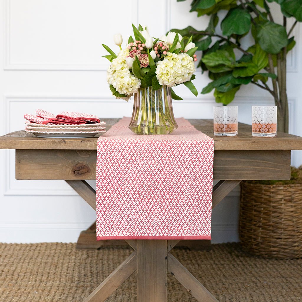 India Hicks Home Fire Bush Sundown Hibiscus Table Runner - Pomegranate