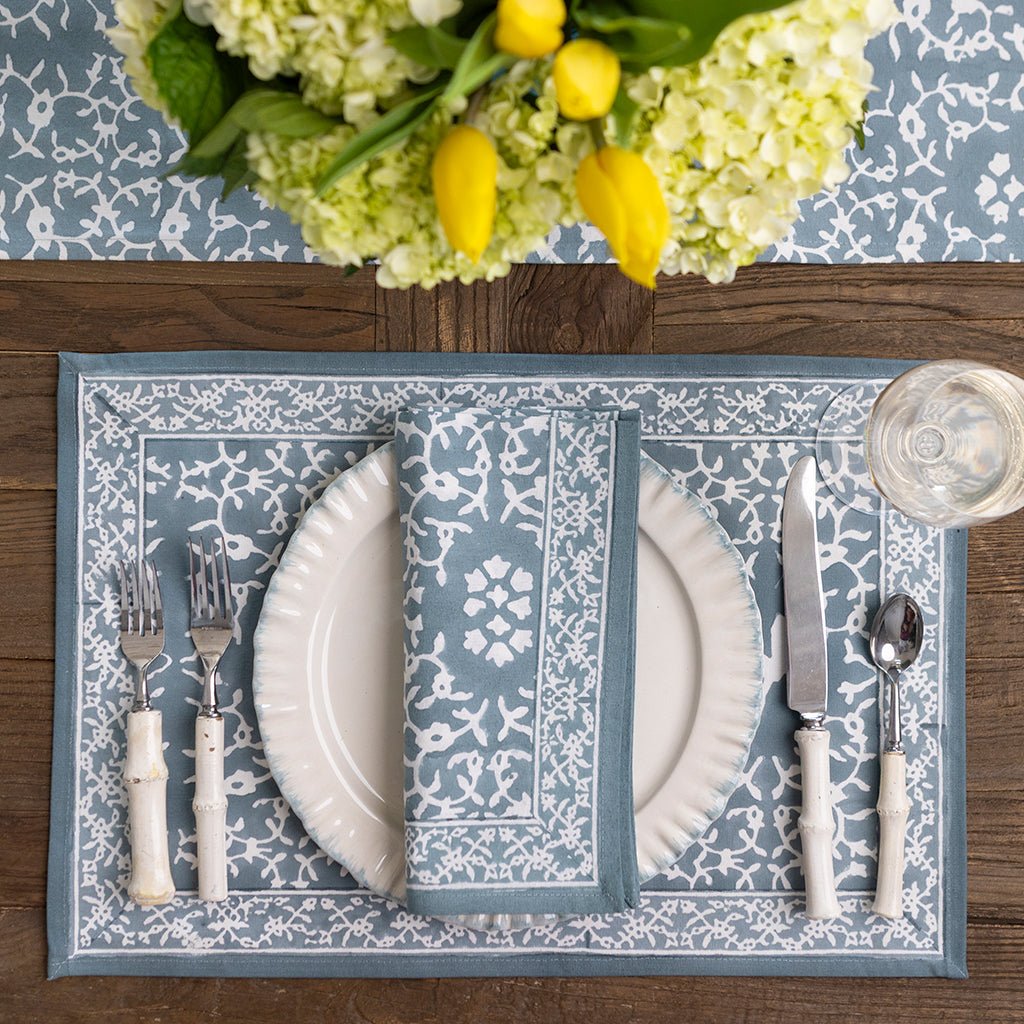 India Hicks Home Hummingbird Saltwater Blue Placemat | Set of 4 - Pomegranate