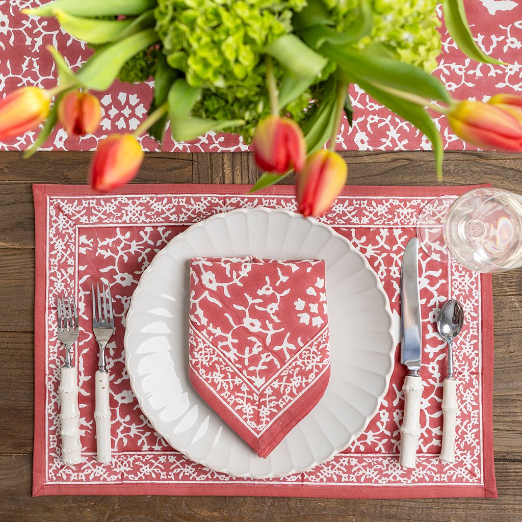 India Hicks Home Hummingbird Sundown Hibiscus Placemat | Set of 4 - Pomegranate