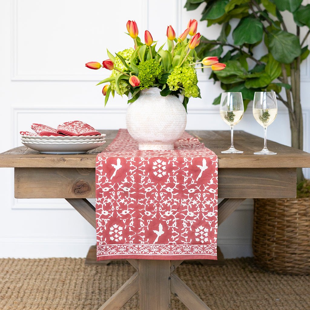 India Hicks Home Hummingbird Sundown Hibiscus Table Runner - Pomegranate